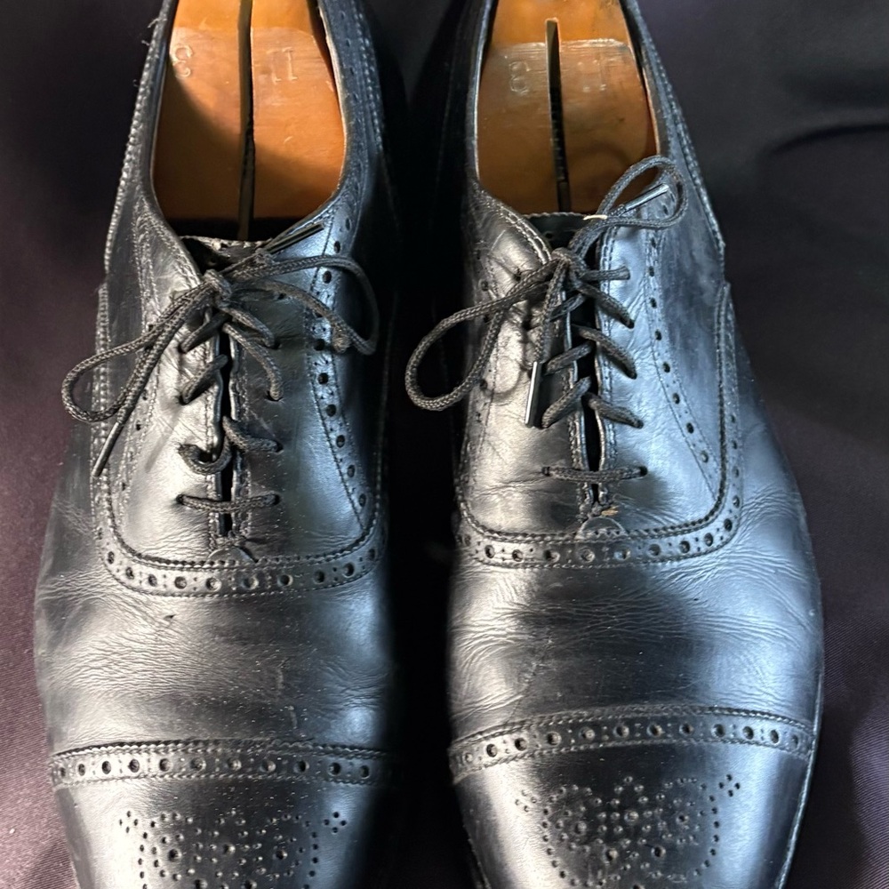 Alden Medallion Tip Cap-Toe Oxfords—Black Calfskin—Size 12D